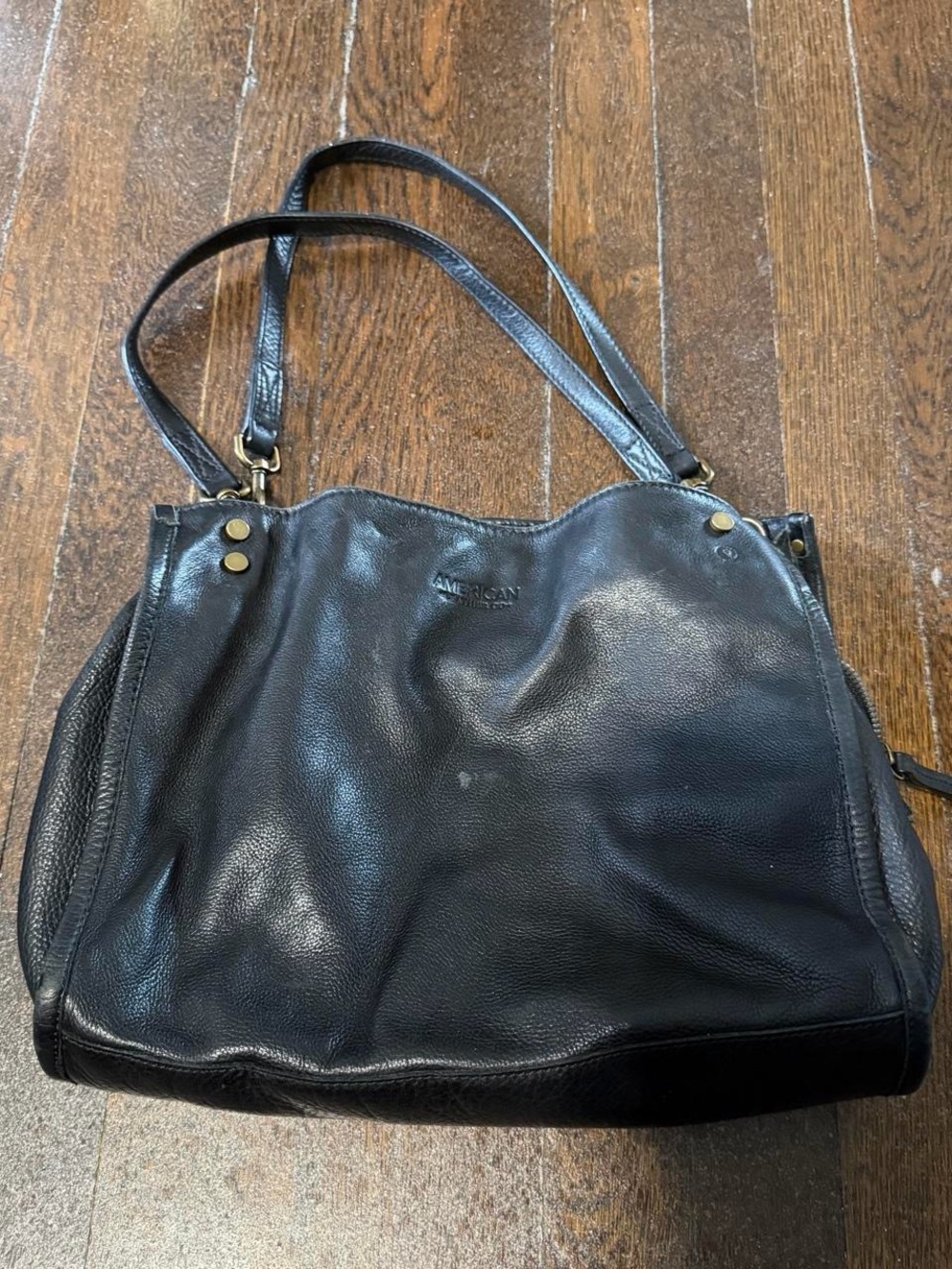American Leather Co. Black Leather Shoulder Tote Satchel Triple Entry Bag